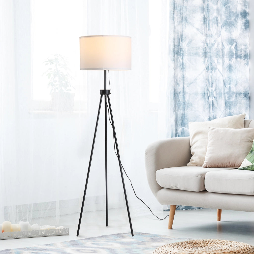 Lampada da terra con paralume in poliestere e cotone ¨C Minimal ¨C E27, bianco