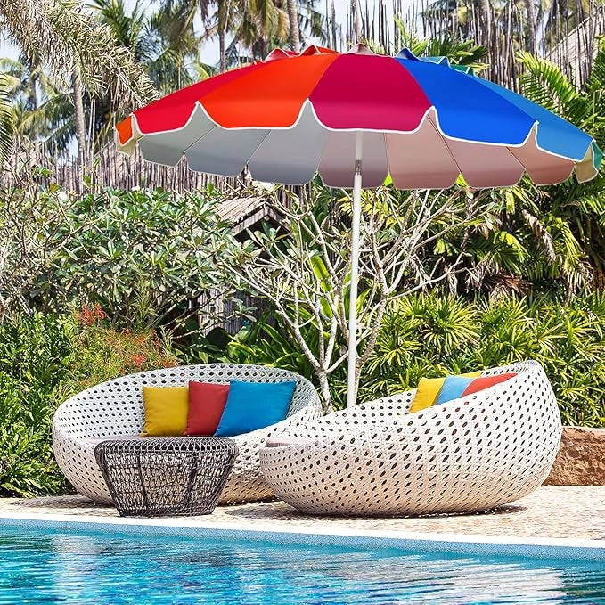 Ombrellone da Spiaggia 2,43 m, Ombrellone Portatile da Esterno con Borsa di Trasporto, con Protezione Solare, Ideale per Spiaggia, Balcone, Giardino（Colorato)