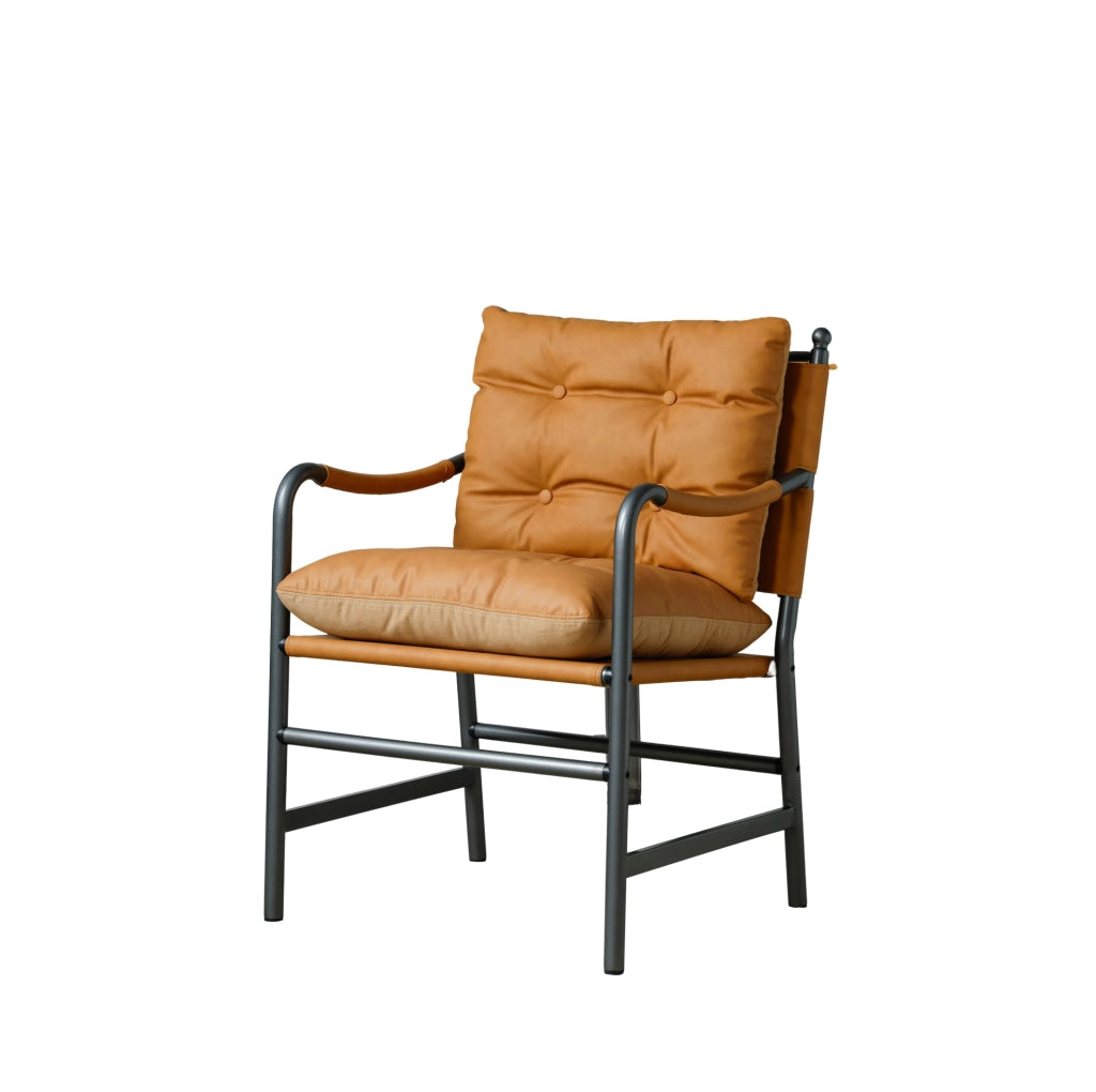 Sedia Accent in Stile Mid Century Modern con Rivestimento in Pelle e Struttura in Metallo Nero