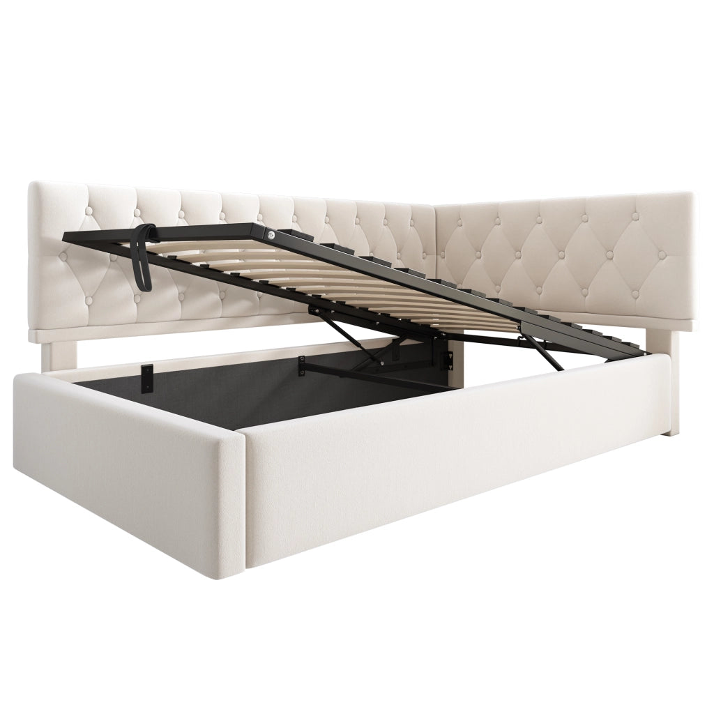 Divano letto singolo 90x190 cm beige con contenitore