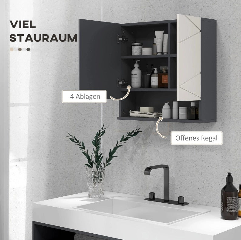 Mobile pensile da bagno con specchio e ripiani regolabili; 55 x 17 x 55 cm; grigio