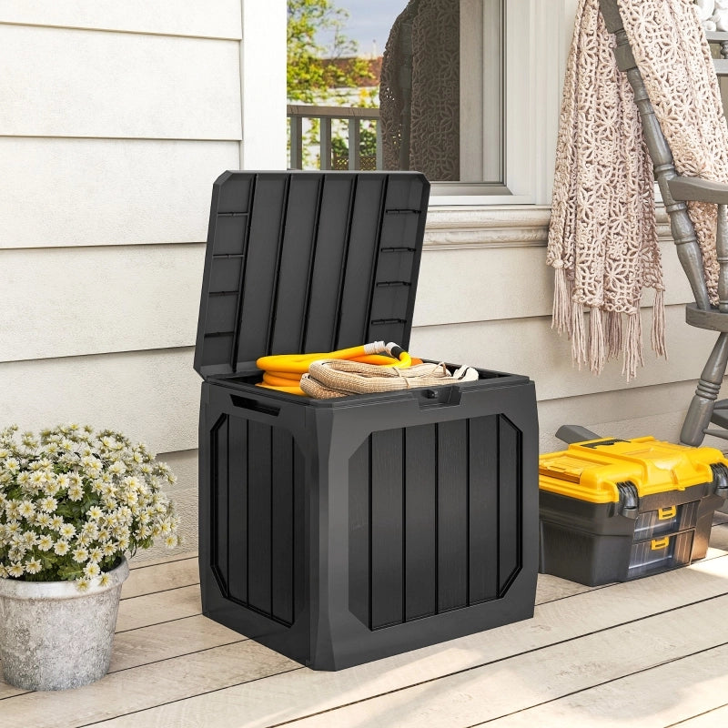 Cassapanca da giardino in plastica con maniglie e chiusura lucchettabile; nera; 56x45x53 cm