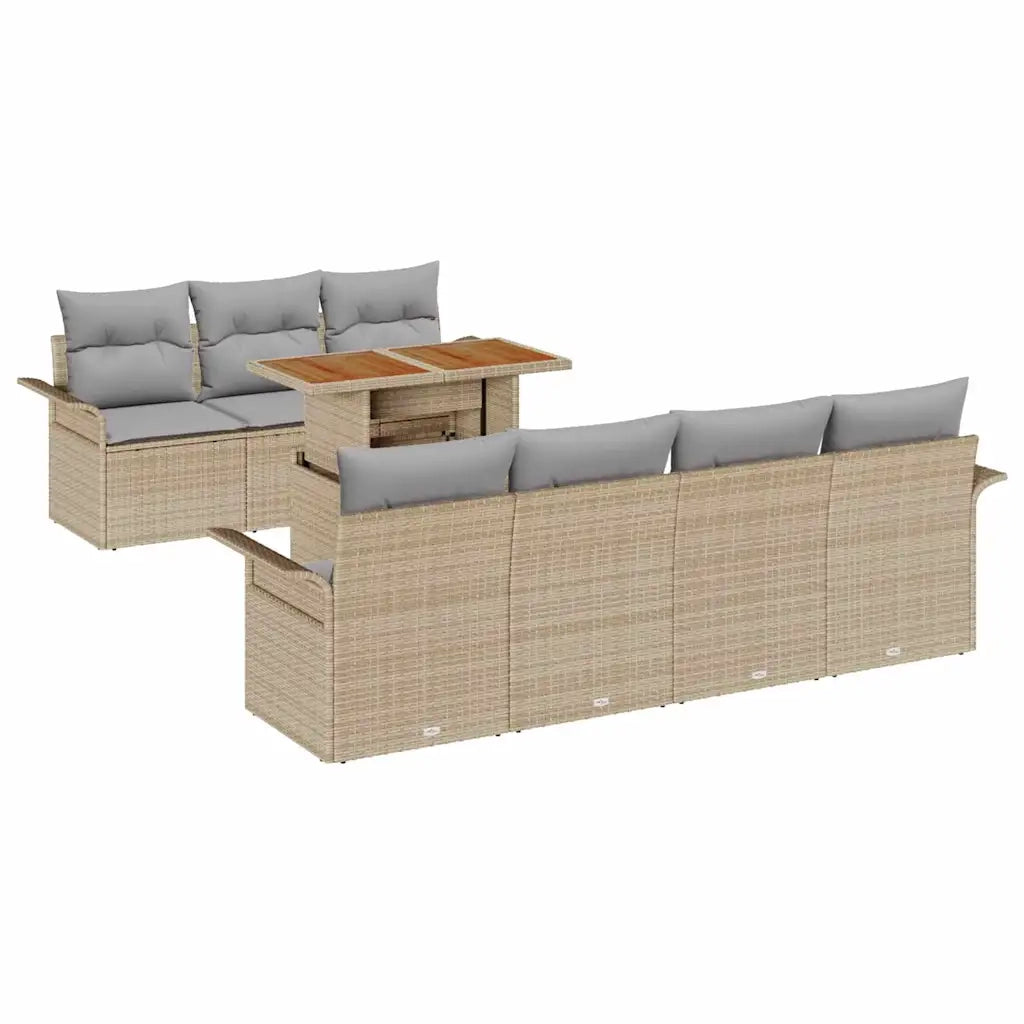Set Divano da Giardino 8 pcs Beige Poly Rattan