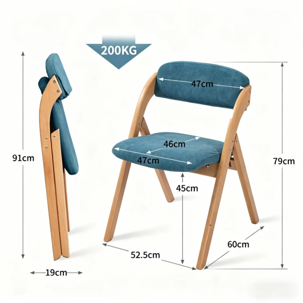 Sedia da Pranzo Pieghevole Set da 2 con Seduta Imbottita e Rivestimento Sfoderabile, in Legno Massello, Blu