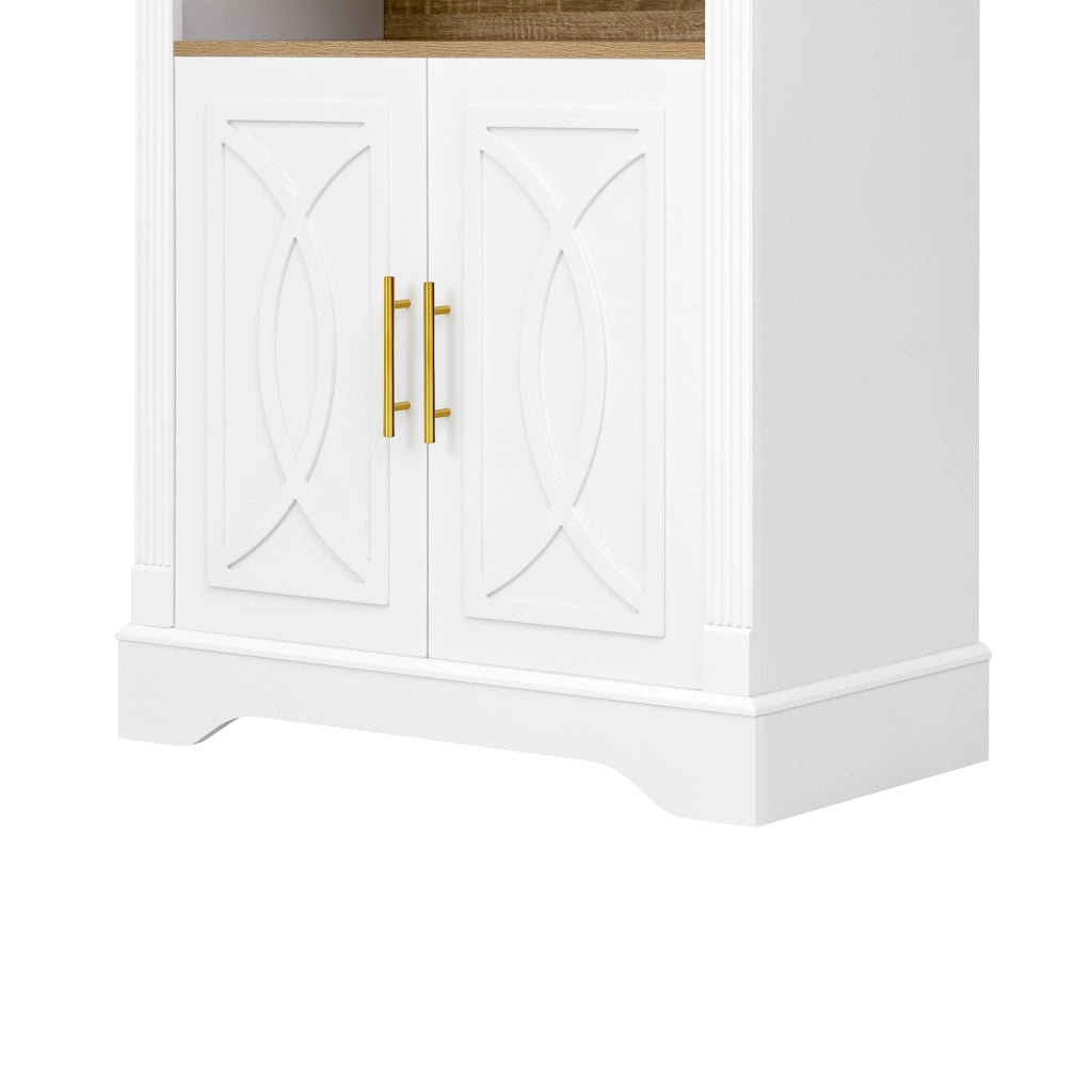 Credenza da cucina con 3 vani aperti ripiano regolabile ante doppie LED in MDF bianco 76.2 × 40.1 × 180 cm