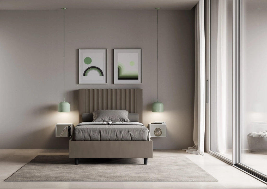 Letto Matrimoniale 160x210 cm con Rete e Contenitore Goya Cappuccino