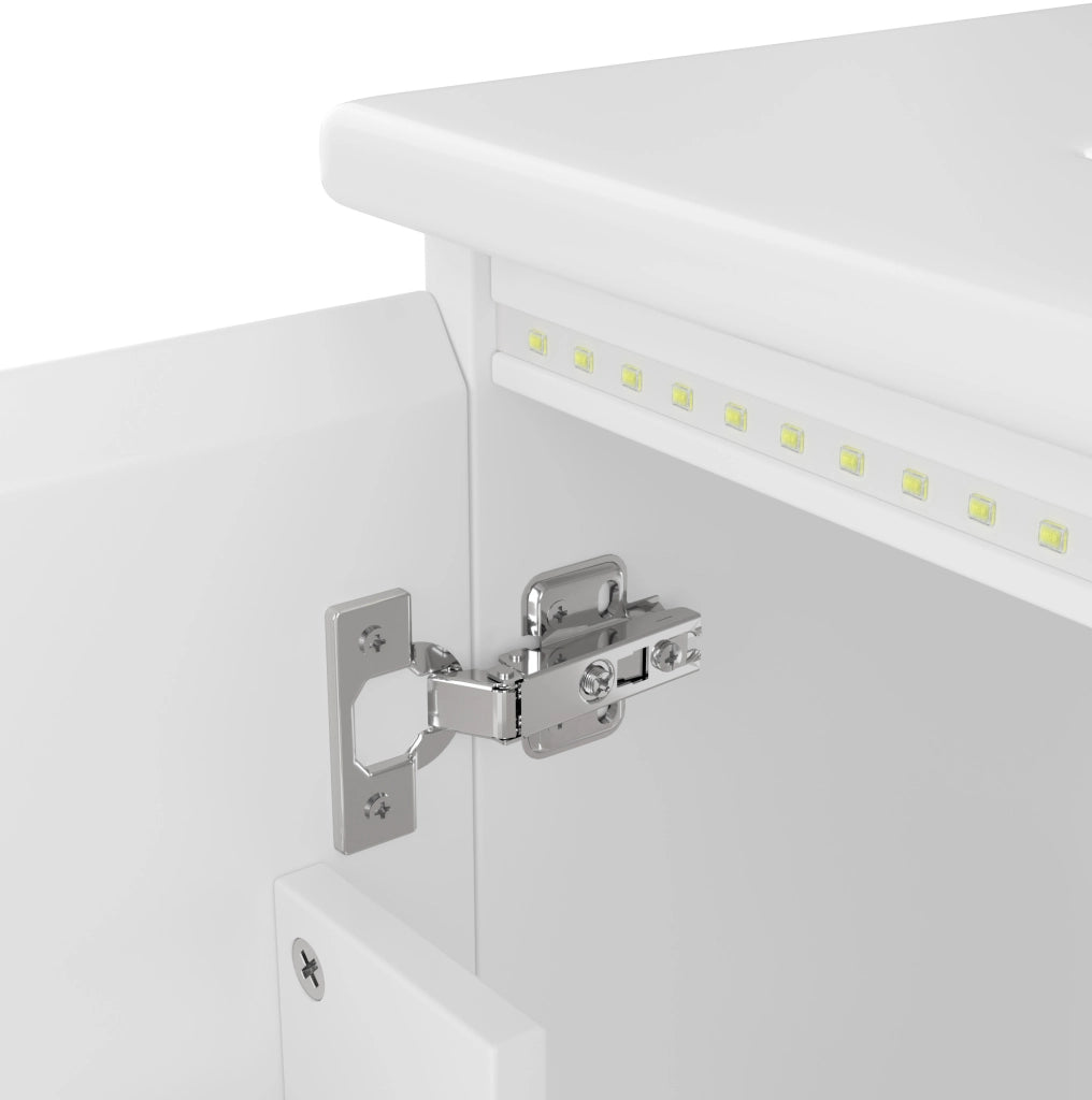 Mobile bagno sospeso 76x46x50 cm in MDF con lavabo in ceramica integrato, due cassetti silenziosi e luci LED a sensore radar, bianco