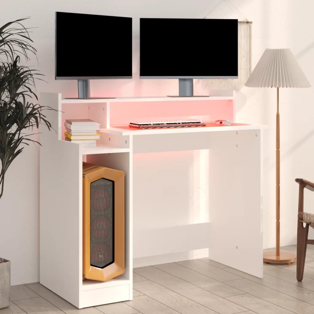 Scrivania con Luci LED-Scrivanie per ufficio e studio Bianca 97x45x90 cm in Legno Multistrato