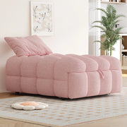 Letto imbottito 2-in-1 con pouf estraibile e divano letto singolo in tessuto bouclé rosa