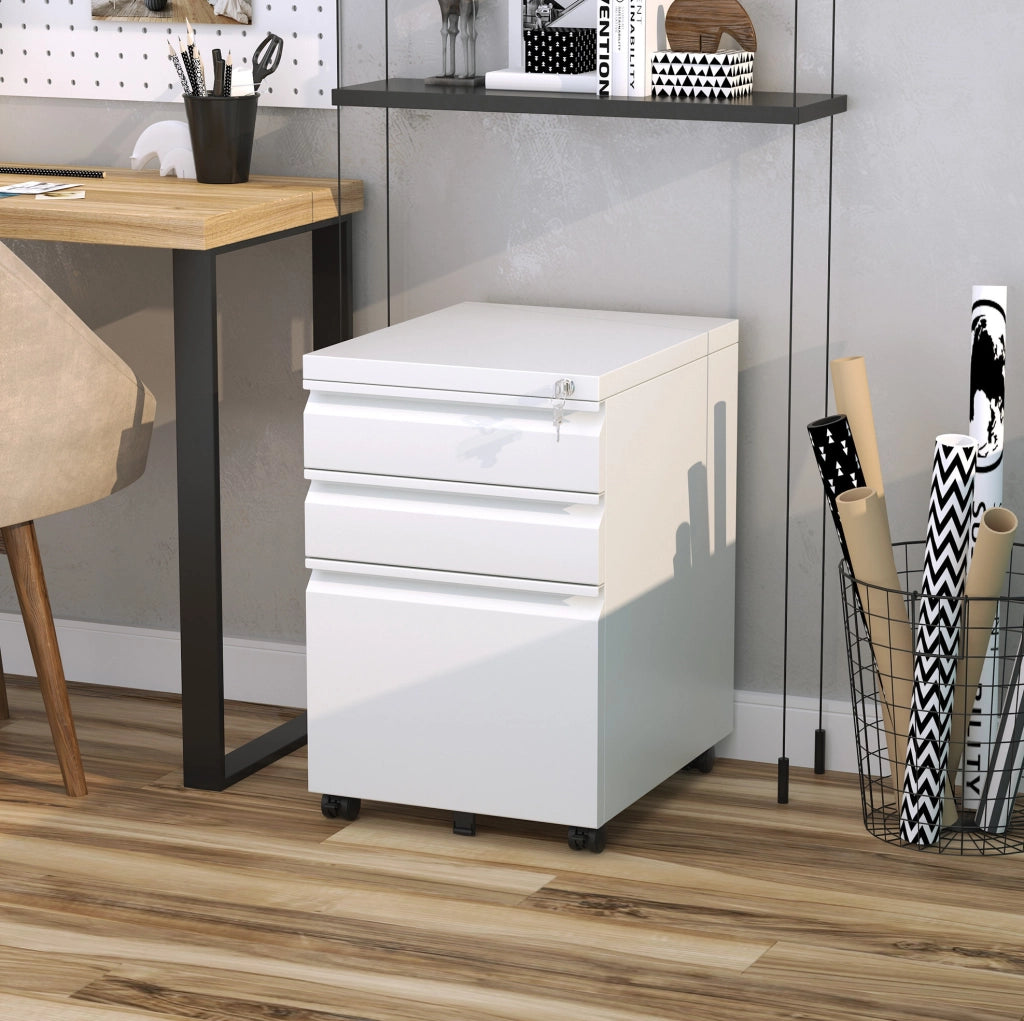 Mobile contenitore ufficio in acciaio bianco con 3 cassetti, 39x48x60 cm