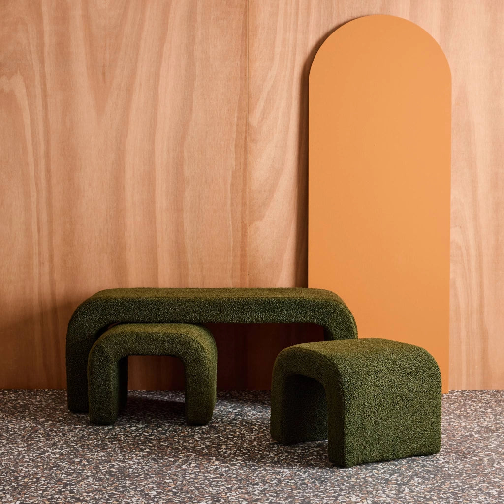 Panca e sgabelli impilabili bouclé, verde kaki