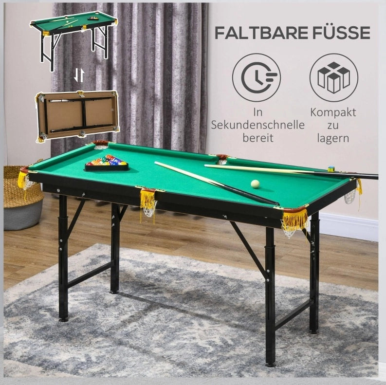 Tavolo da biliardo ULEVR pieghevole e regolabile in altezza 140x63 cm con set completo, verde