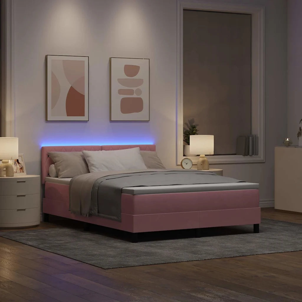 Letto a Sorgente LED con materasso Rosa 140 x 200 cm Velluto