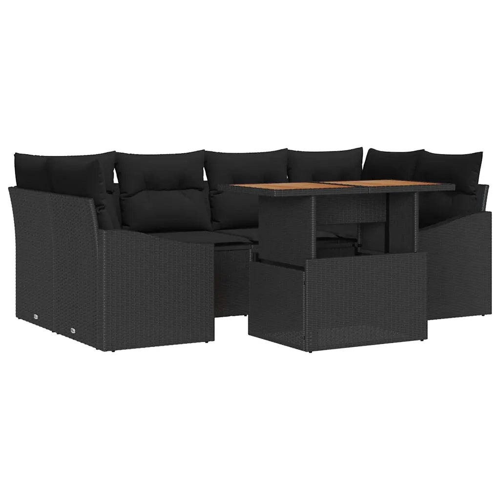 Set da Pranzo per Giardino con cuscino 7 pcs Nero e Marrone 3349792