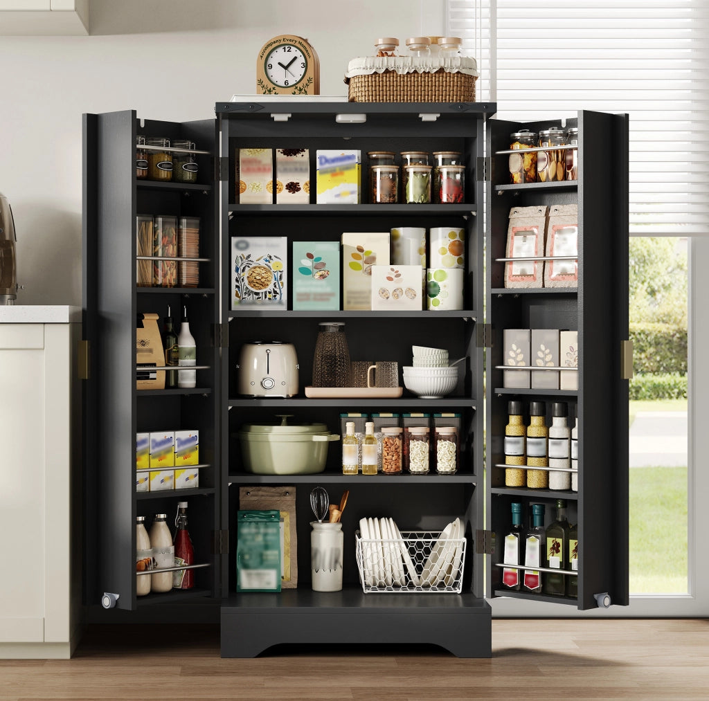 Mobile da cucina nero con LED sensore, doppia anta, ripiani regolabili 120x60,5x40 cm