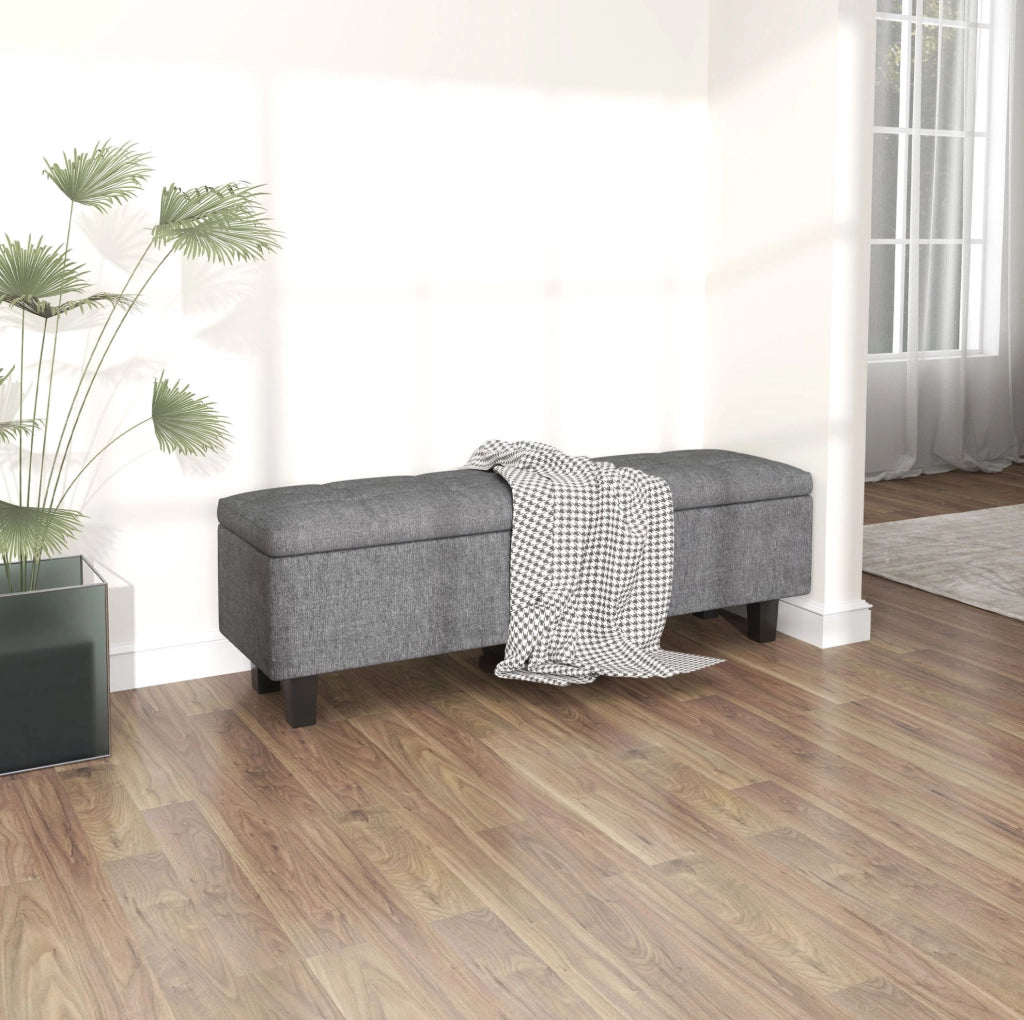 Panca imbottita con contenitore trapuntata 138 x 40 x 45 cm in lino grigio scuro