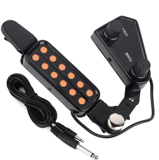 Chitarra Micro con 12 fori di suono - Trasduttore magnetico - Preamplificatore - Regolazione del tono e del volume - Facile da installare - Accessorio multifunzionale - Chitarra acustica
