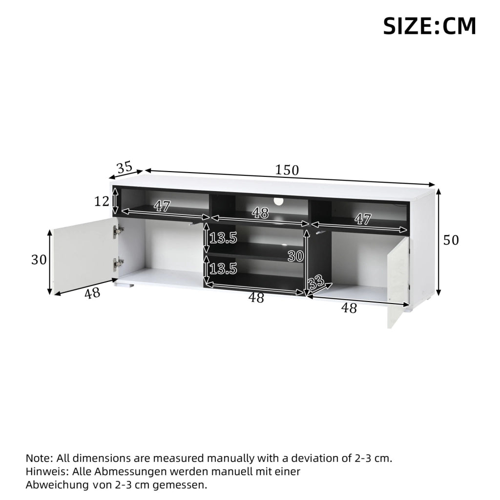 Mobile TV 150x35x50 cm con LED e 2 ante bianco HOMVRA