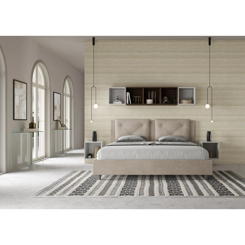 Letto imbottito Matrimoniale 170x210 cm Appia - Senza rete,Microfibra,Sabbia