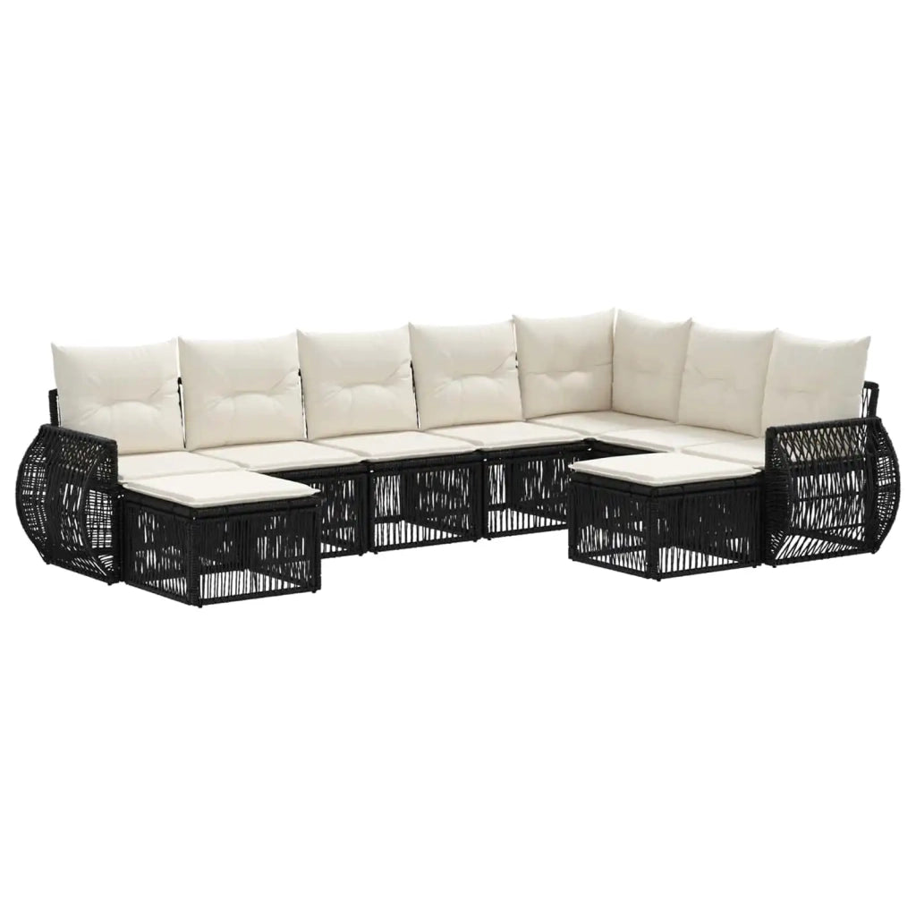 Set Divano da Giardino 9 pz Nero polyrattan 3435604