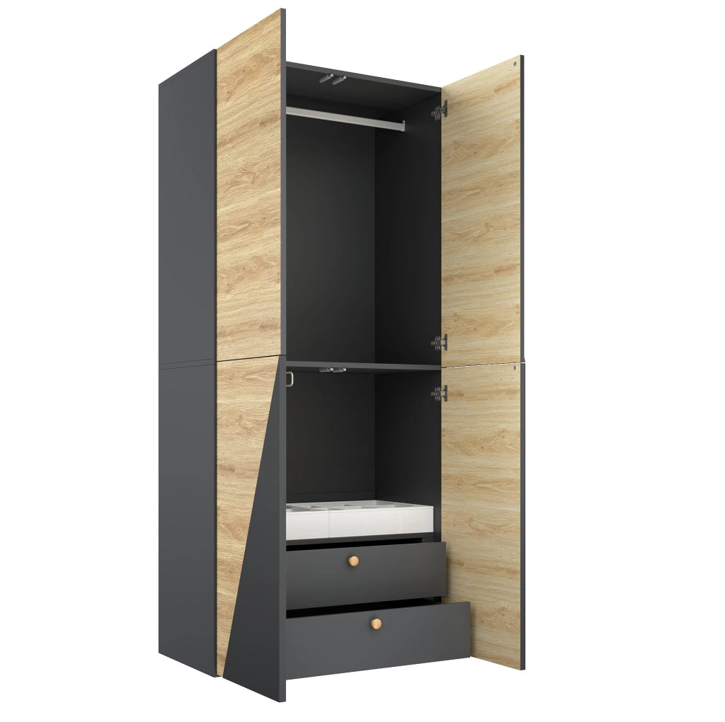 Armadio 90x50x200 cm con 2 cassetti, appendiabiti e portapantaloni HAVRYA
