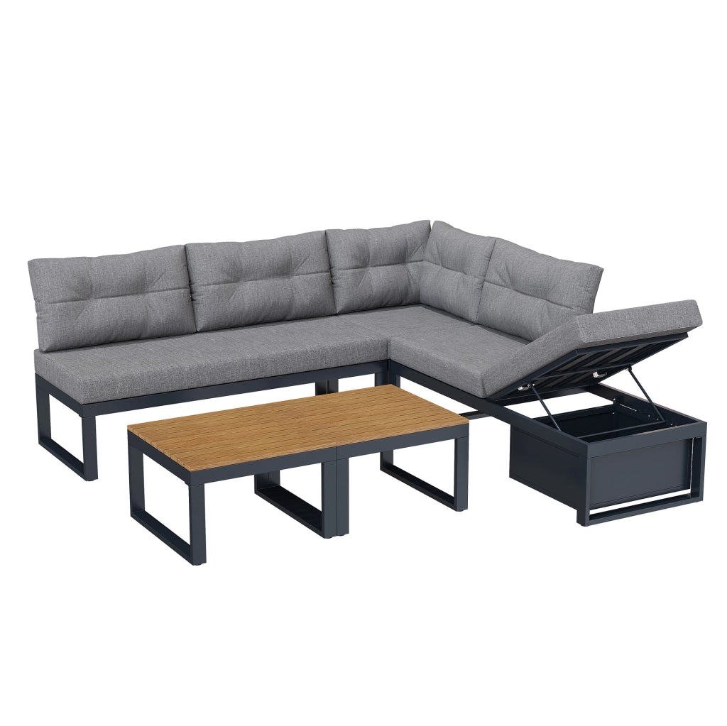 Set Salotto da Giardino Modulare con Schienale Regolabile a 3 Posizioni, Cuscini Spessi e Imbottiti, Tessuto Poliestere Resistente per Terrazza, Balcone e Giardino, Grigio Scuro