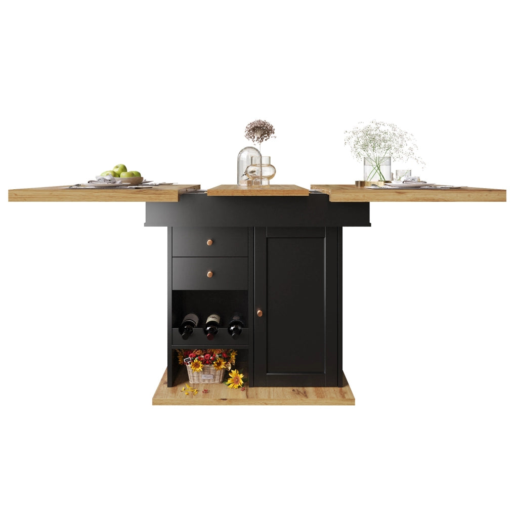 Tavolo da pranzo estensibile 110-140x80x75 cm in MDF nero e naturale con contenitore