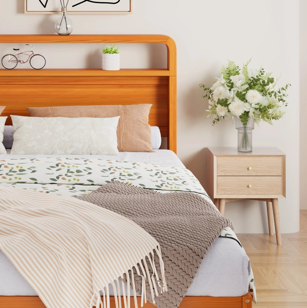 Letto matrimoniale 140x200 cm con letto estraibile 90x190 cm in legno naturale HOMVRA