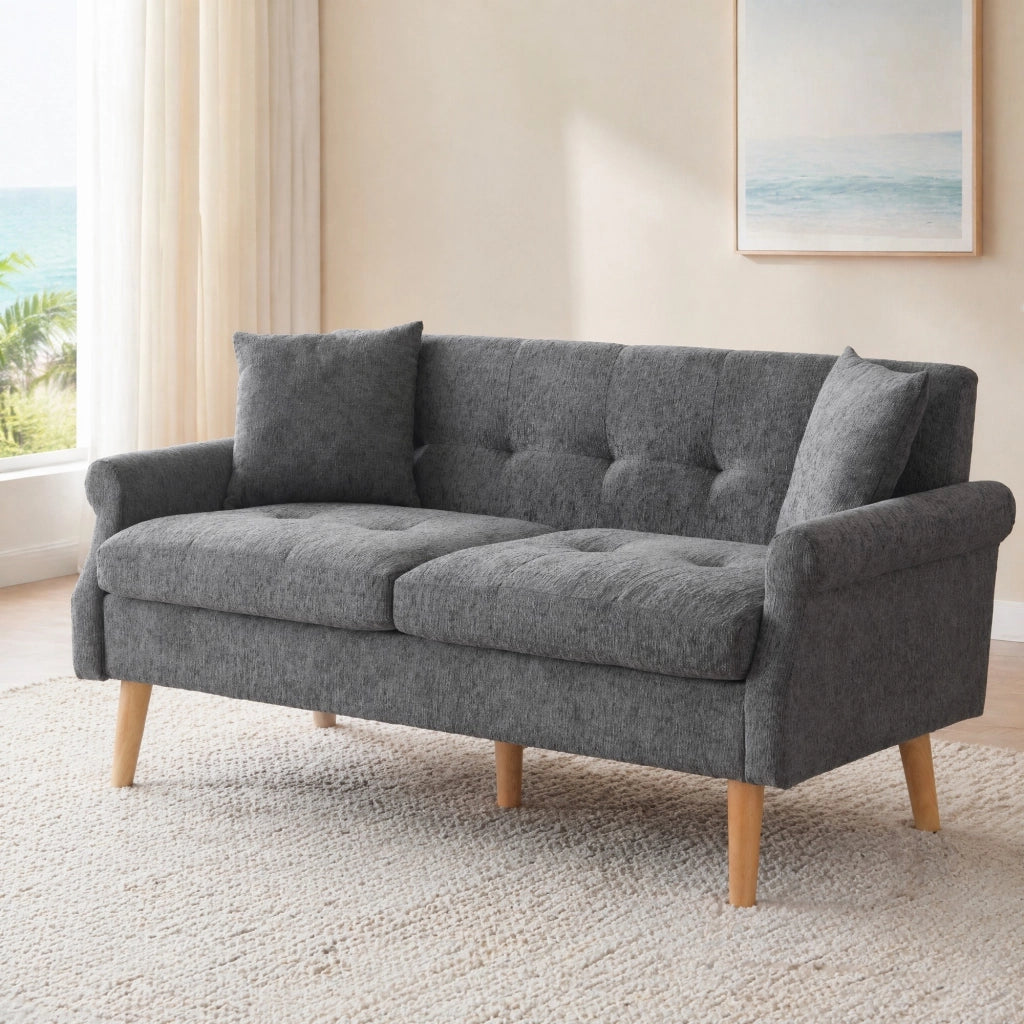 DIVANO 2 posti 162x74x77 cm in ciniglia grigio con 2 cuscini