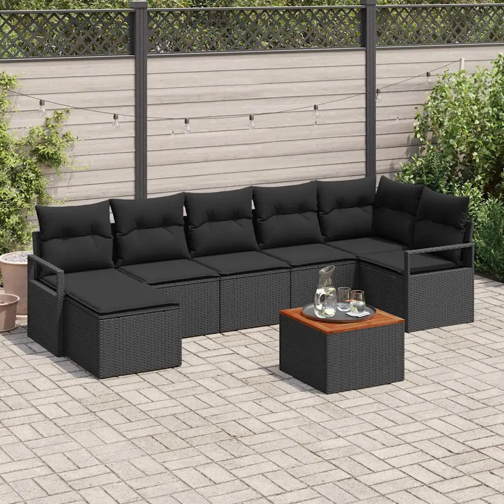 Set Divano da Giardino con cuscino 8 pcs Nero polyrattan