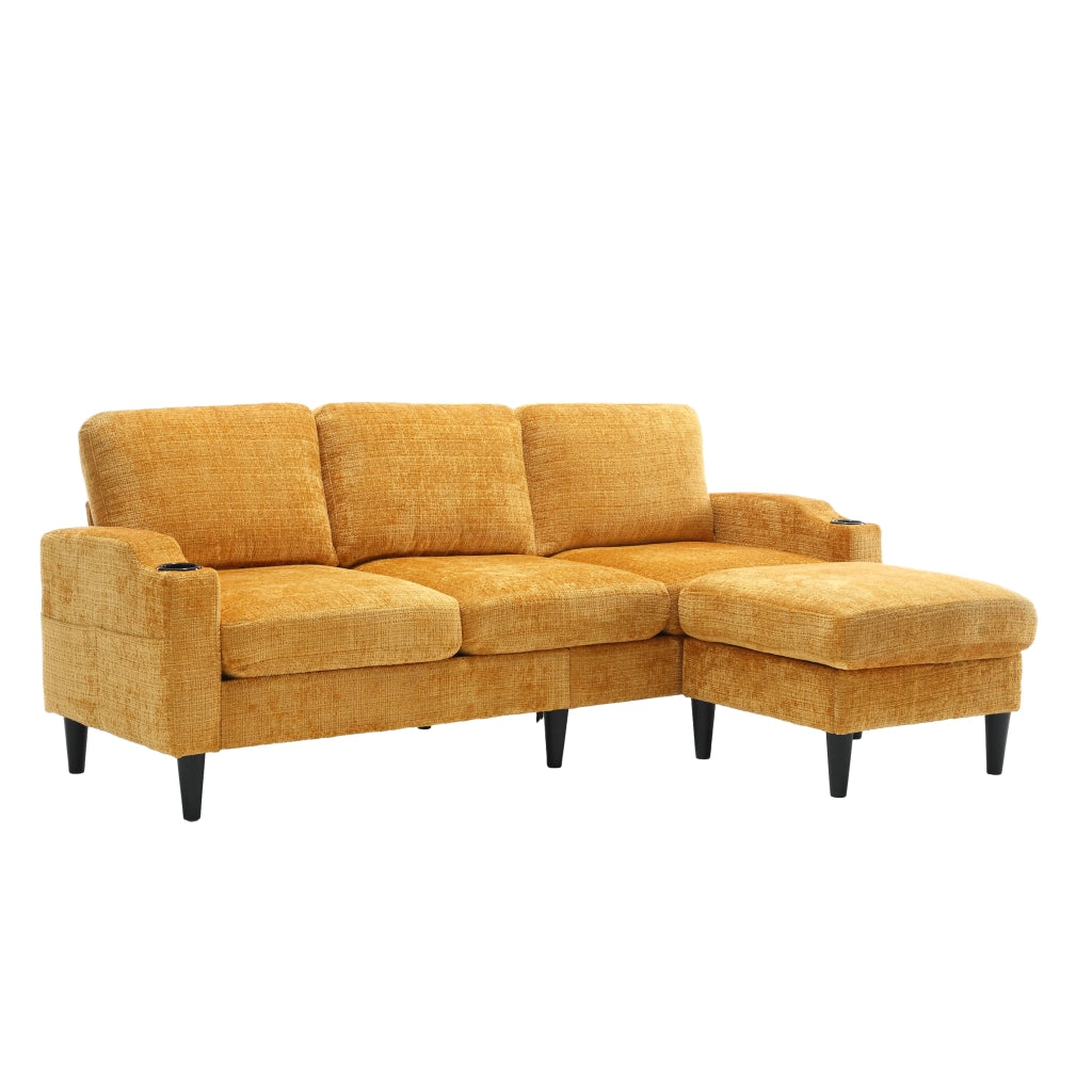 Divano 4 posti con pouf contenitore in ciniglia giallo 196,5x75x77 cm