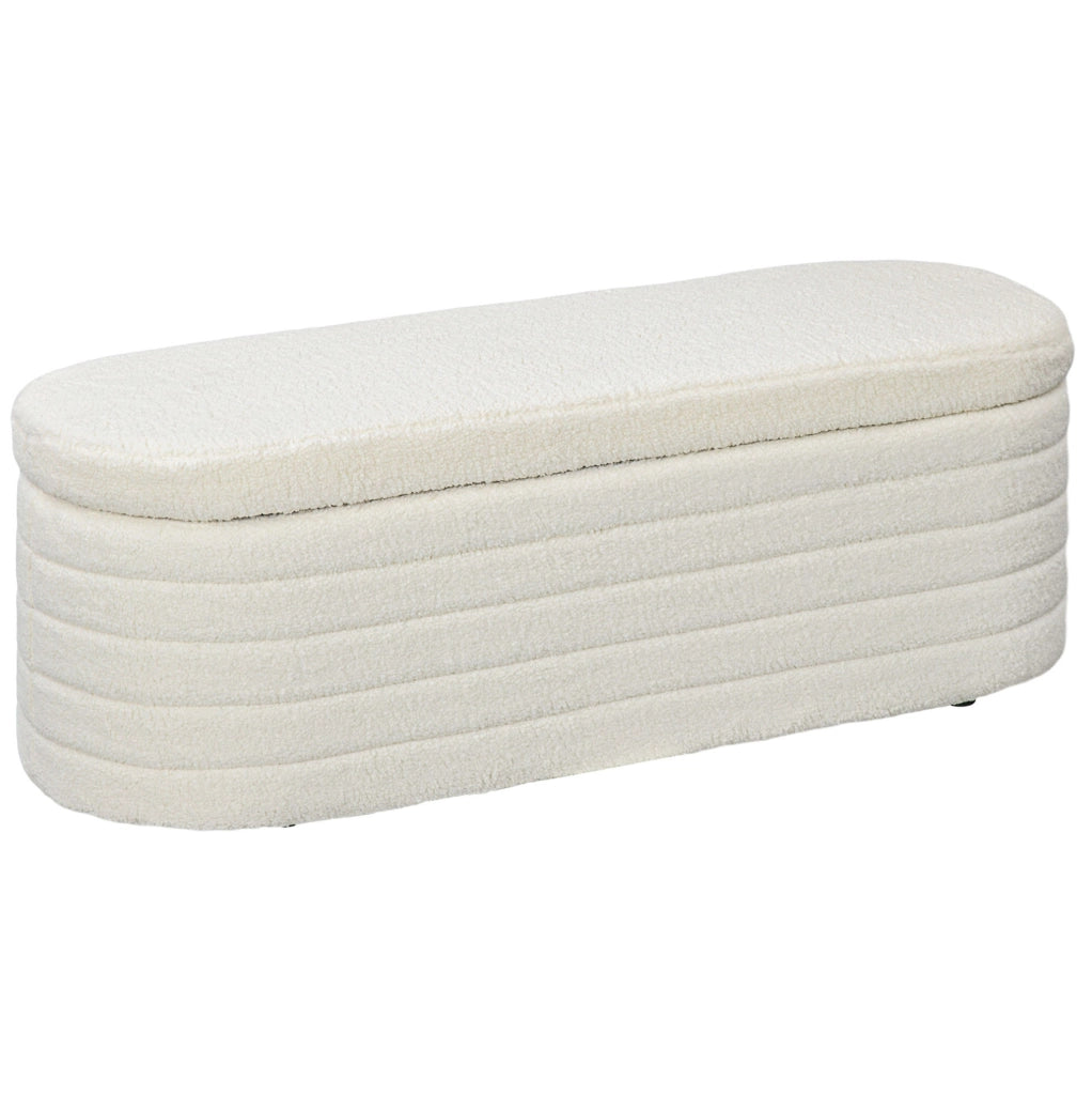 Panca contenitore ULEVR 116x41x40,5 cm imbottita in poliestere effetto teddy color crema, portata 120 kg