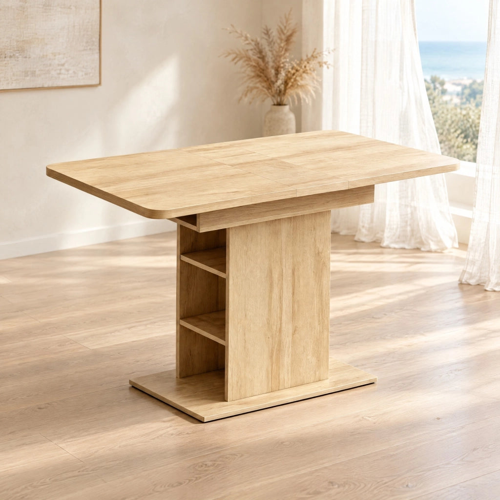 Tavolo da pranzo allungabile 110-130 cm con ripiani