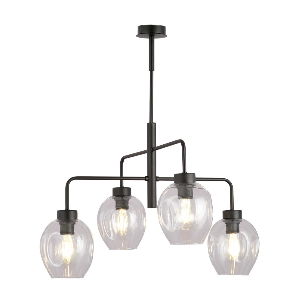 Lampadario Moderno 4 Luci Eritonio In Accaio Nero E Vetro Trasparente