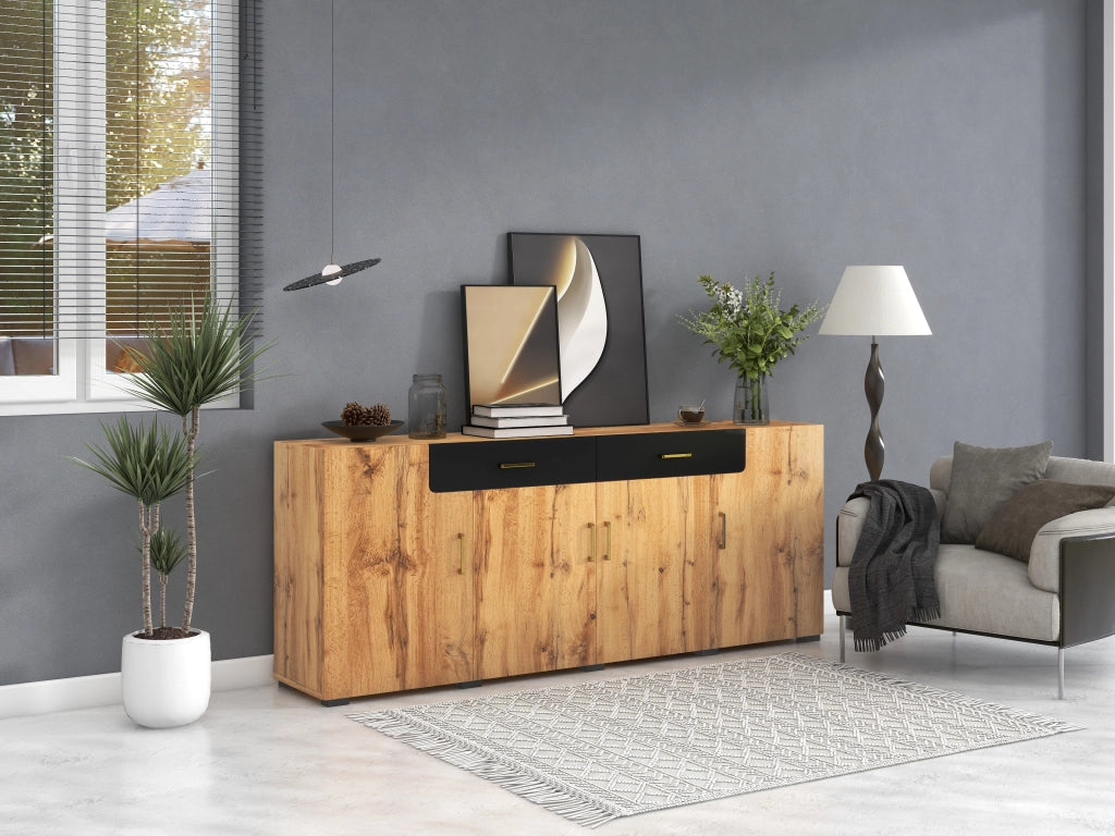 Credenza; 208x39;5x80 cm; con 4 ante; marrone