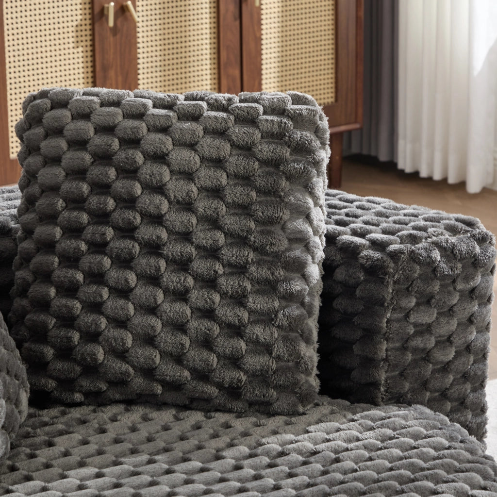 Poltrona compressa con pouf design a botte 360° in tessuto grigio scuro senza montaggio 130 × 115 × 103 cm