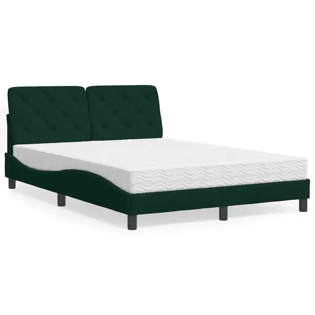 Letto con Materasso Verde Scuro 140x190 cm in Velluto
