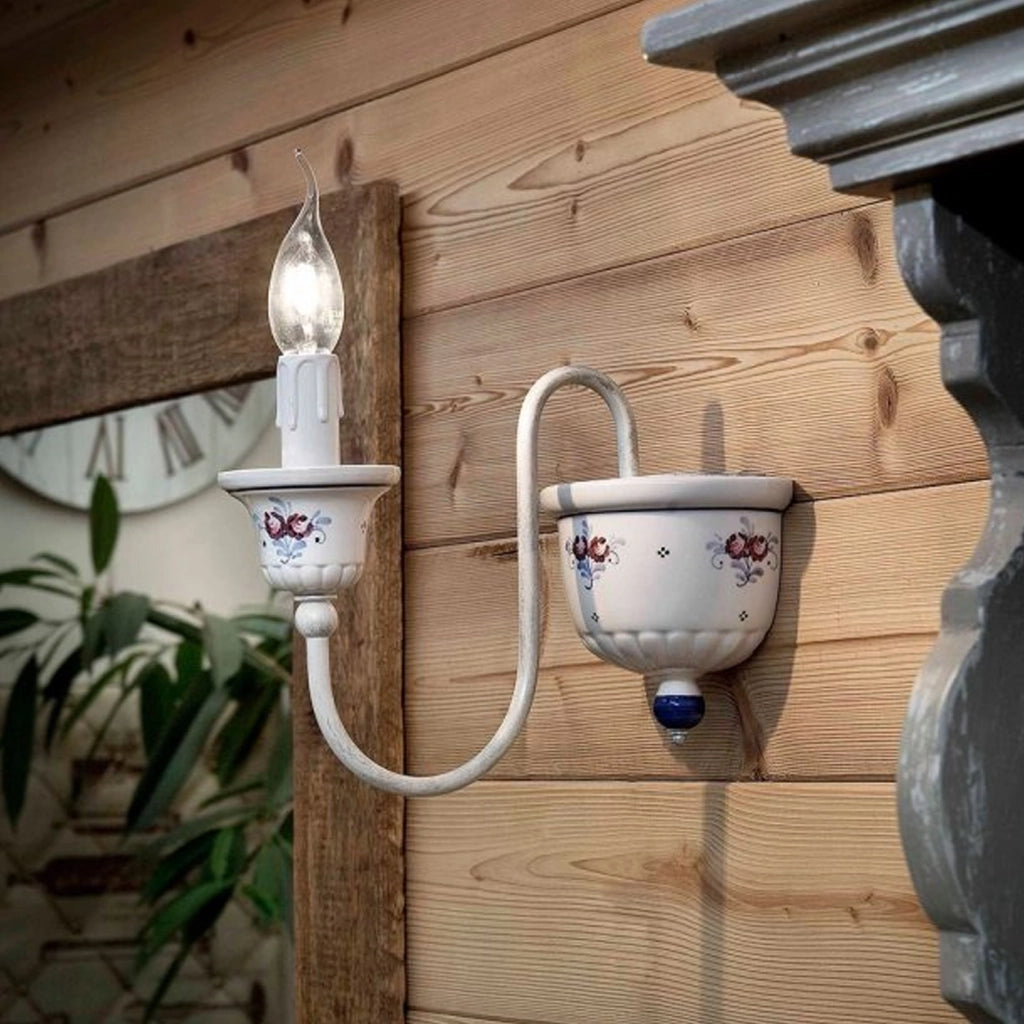 Applique Classica Sanremo Metallo E Ceramica Bianco Sfumato Argento 1 Luce E14