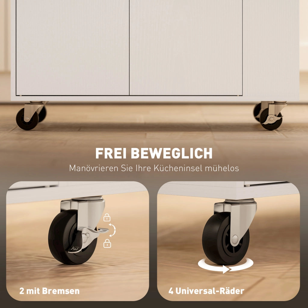 Carrello da Cucina con 1 Cassetto 2 Ante 3 Ripiani per Spezie e Portaasciugamani con Ruote per Cucina Bianco