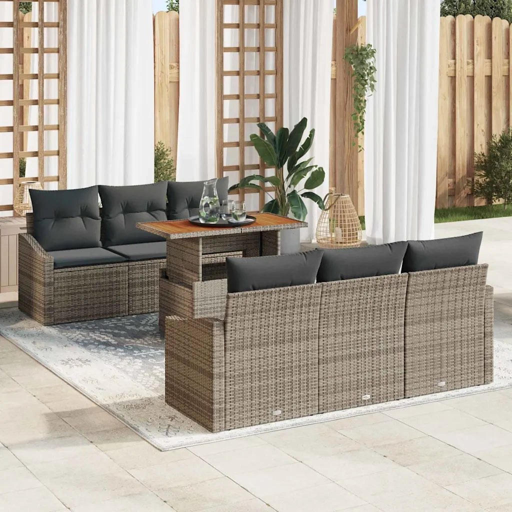Set Divano da Giardino 7 pcs Grigio Poly Rattan 3358519