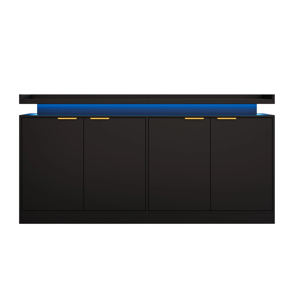 Credenza da cucina con 4 ante; ripiani fissi e LED RGB con controllo app in MDF nero 160 × 39 × 83 cm