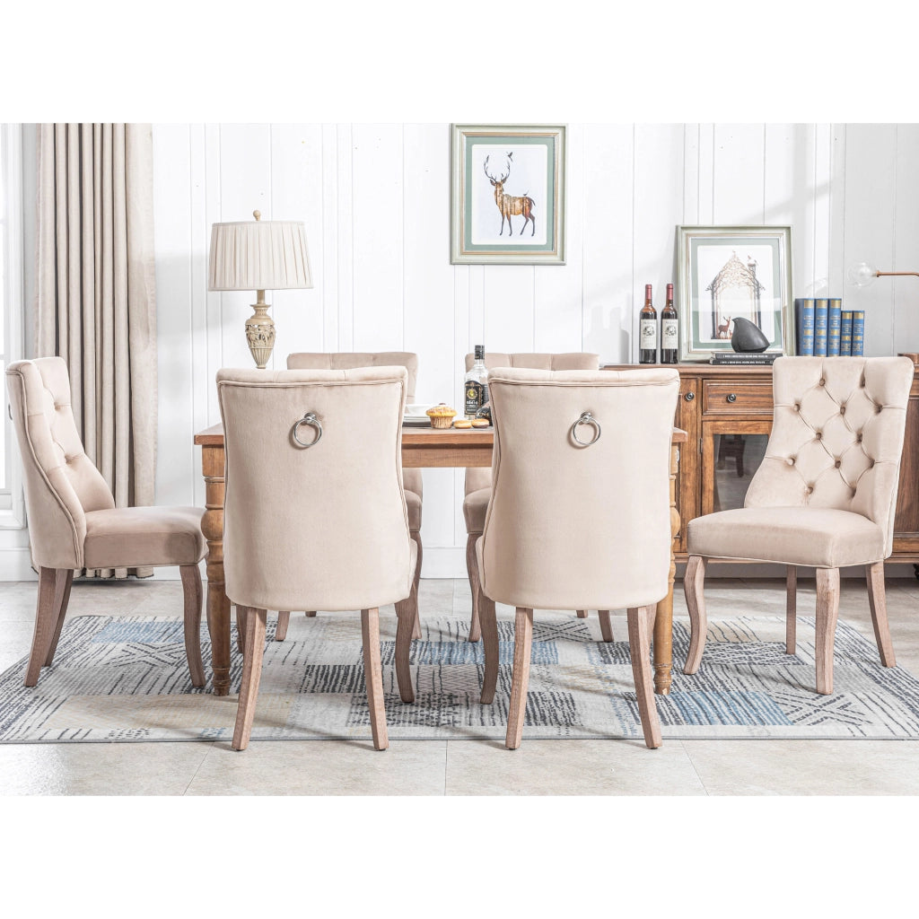 Set di 6 sedie da pranzo con schienale alto e capitonné in velluto beige