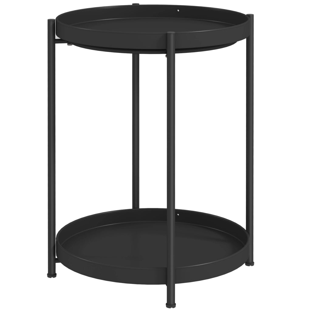 Tavolino rotondo 44x44x56 cm con 2 ripiani in acciaio nero