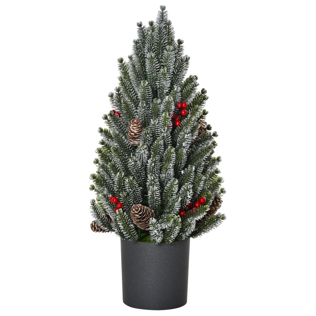 Albero di Natale artificiale da tavolo, 170 rami, design innevato con base in plastica, bacche e pigne, PE PVC Ø27 x 47 cm