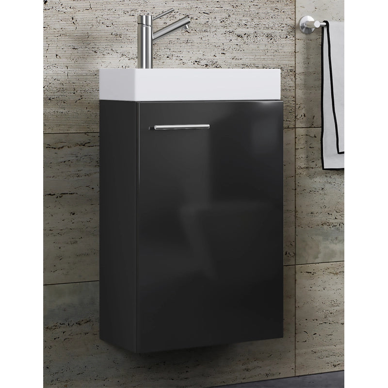 LineaViva di Ezooza Mobile Sospeso con lavabo in ceramica di alta qualità, Nero , lavabo Bianco