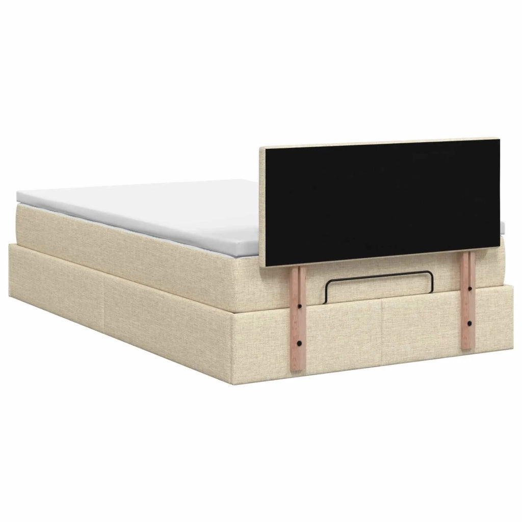 Letto ottomano con materasso Crema 120 x 190 cm Tessuto 3456397