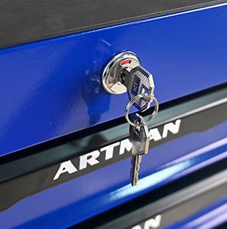 Carrello porta attrezzi mobile in acciaio con 5 cassetti e ruote, 60x33x77,5 cm, nero e blu