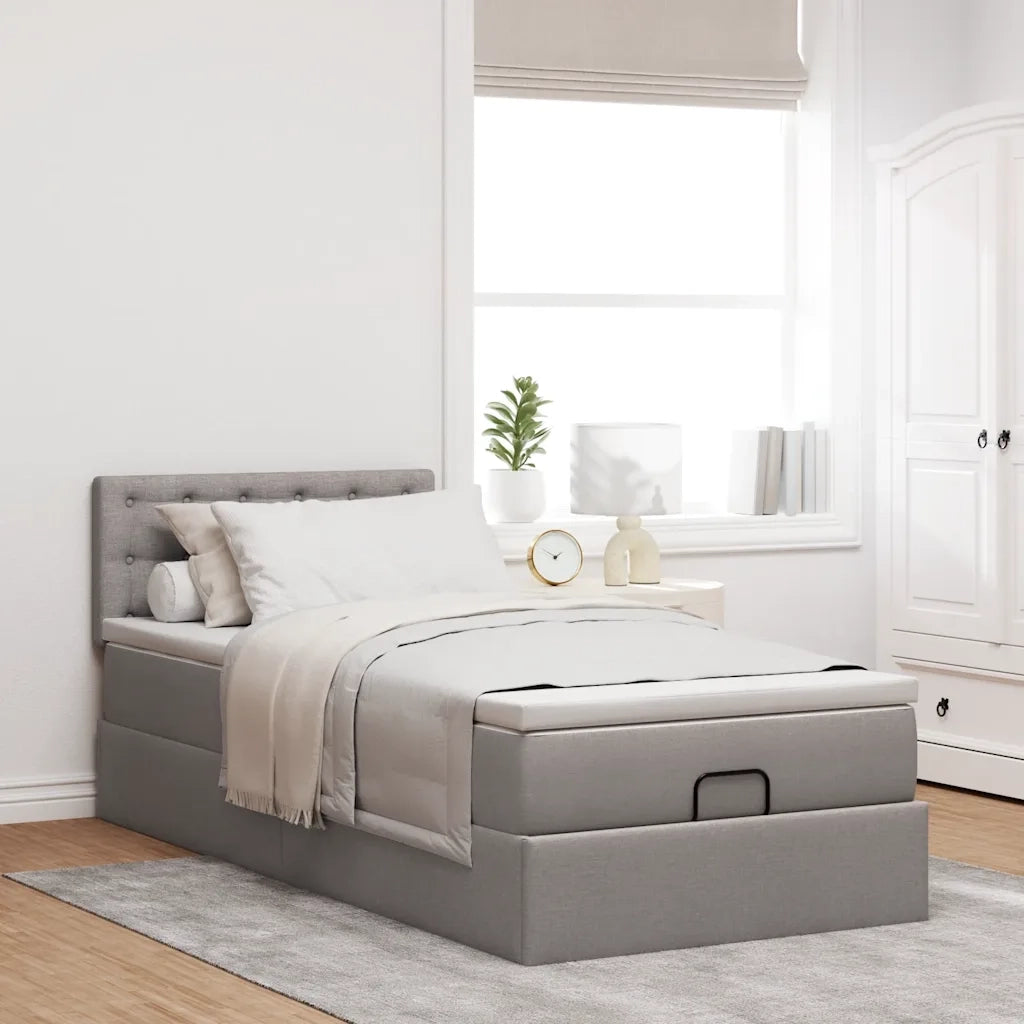 Struttura Letto Pouf con Materasso Tortora 90x190 cm in Tessuto 3311591