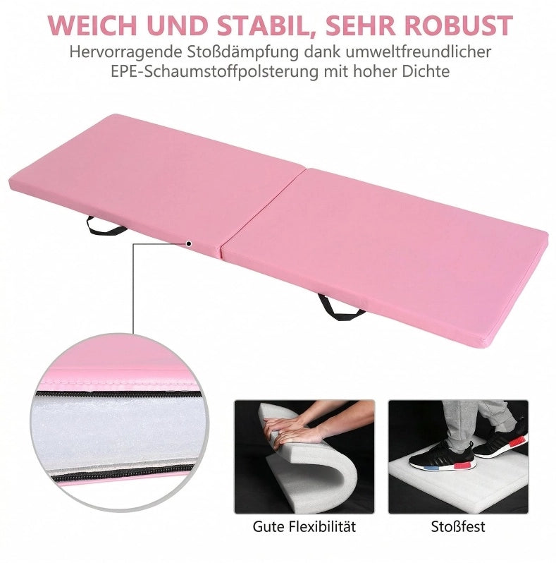 Tappetino da ginnastica pieghevole ULEVR rosa con maniglie, rivestimento sintetico antiscivolo e imbottitura in schiuma EPE