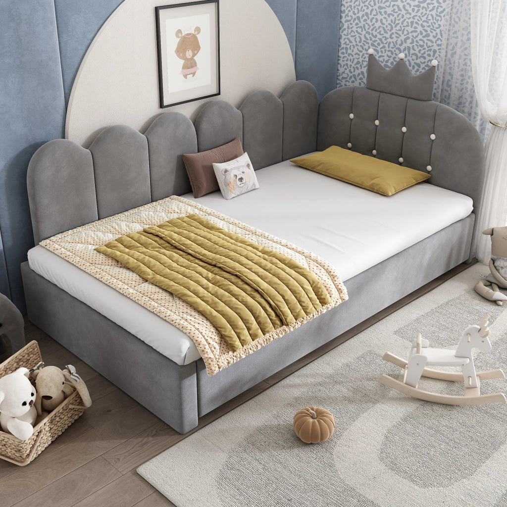 Letto singolo 90x200 cm con letto estraibile 90x190 cm in velluto grigio HOMVRA